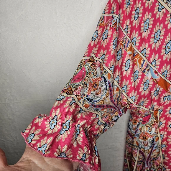 Vibrant Pink Paisley Midi Dress Cover Up - Picture 5 of 14
